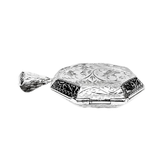 Sterling Silver Octagon Scroll Etched Locket