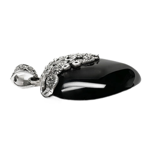 Vintage Sterling Silver Black Onyx Marcasite Heart Pendant 
