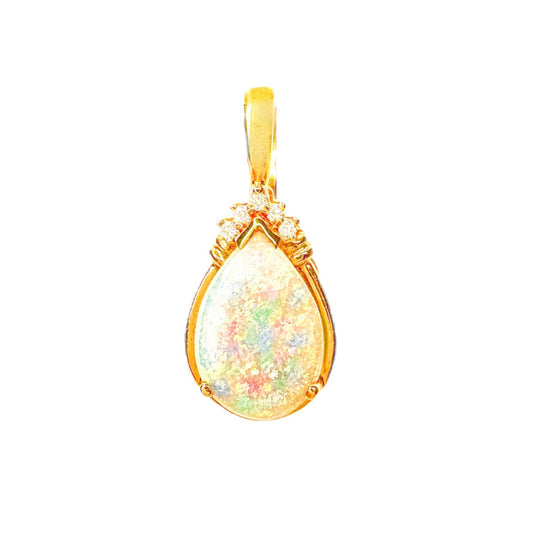 18ct Yellow Gold Solid Opal & Diamond Pendant