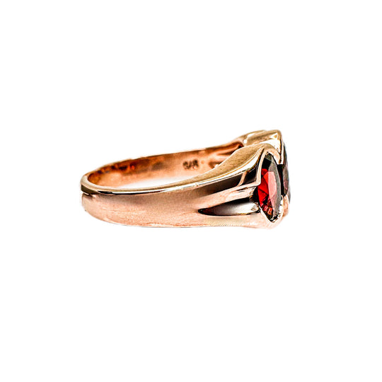 9ct Rose Gold Garnet Trilogy Ring