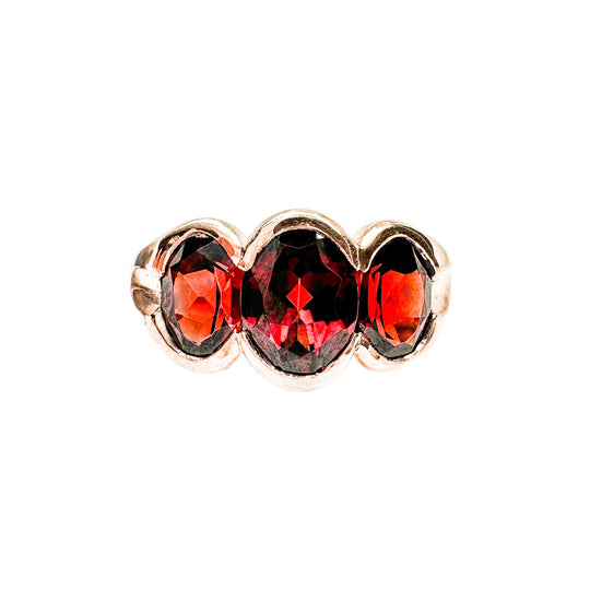 9ct Rose Gold Garnet Trilogy Ring
