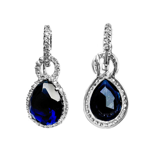 Sterling Silver Blue Pear Drop Cubic Zirconia Earrings 