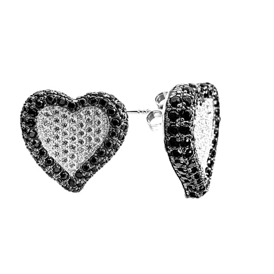 Sterling Silver Cubic Zirconia Heart Stud Earrings