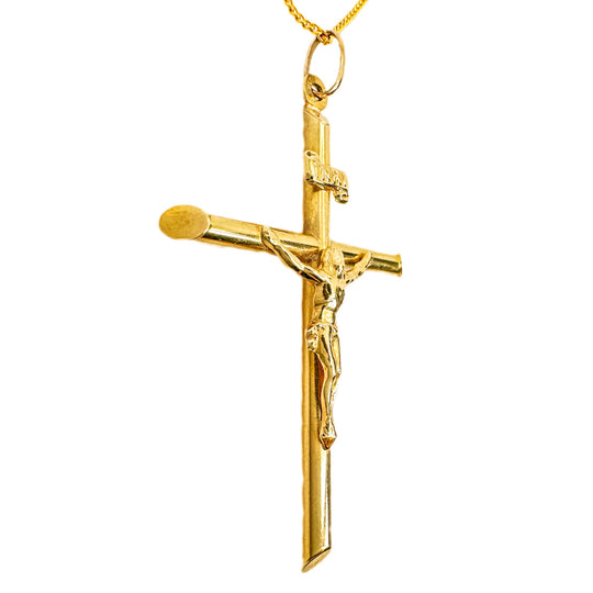 9ct Yellow Gold Tubular Crucifix Cross 
