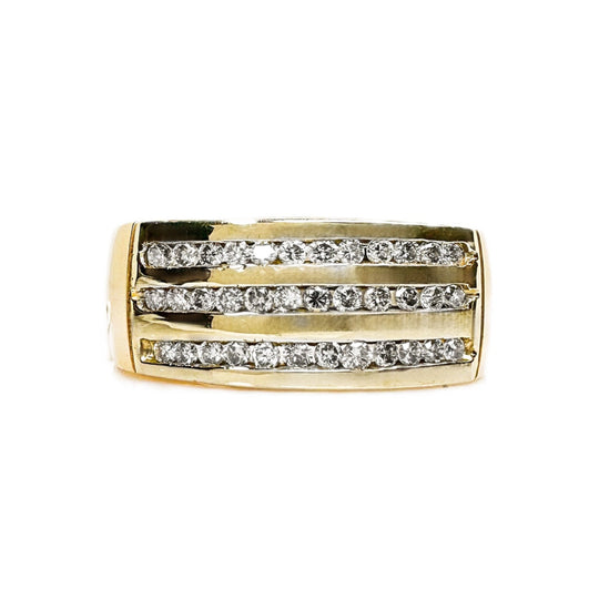 18ct Yellow Gold Triple Row Diamond Ring