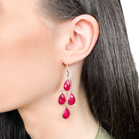 Ruby Sterling Silver Drop Earrings