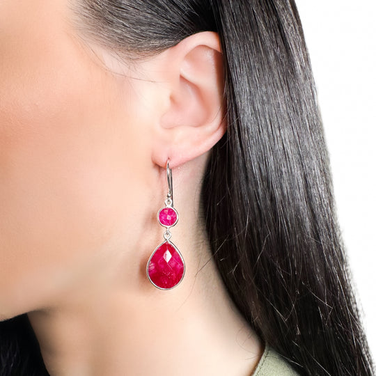 Ruby Sterling Silver Drop Earrings