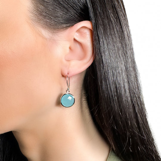 Aqua Chalcedony Sterling Silver Drop Earrings