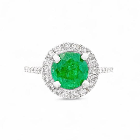 14 Karat Weißgold Smaragd &amp; Diamant Halo Ring