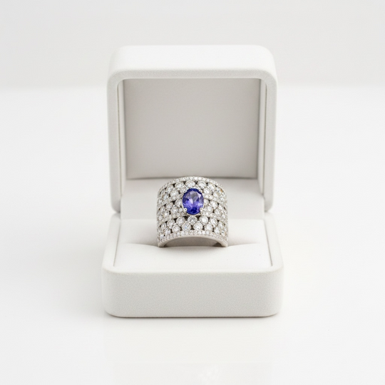 18ct White Gold Tanzanite & Diamond Dress Ring