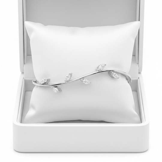 18ct White Gold Diamond Leaf Bangle, 0.30cts