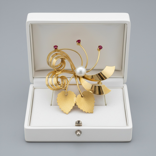 18ct Pearl Leaf Brooch/Pendant