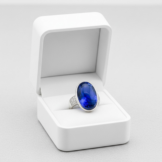 18 Karat Weißgold-Ring mit schwarzem Opal und Diamant