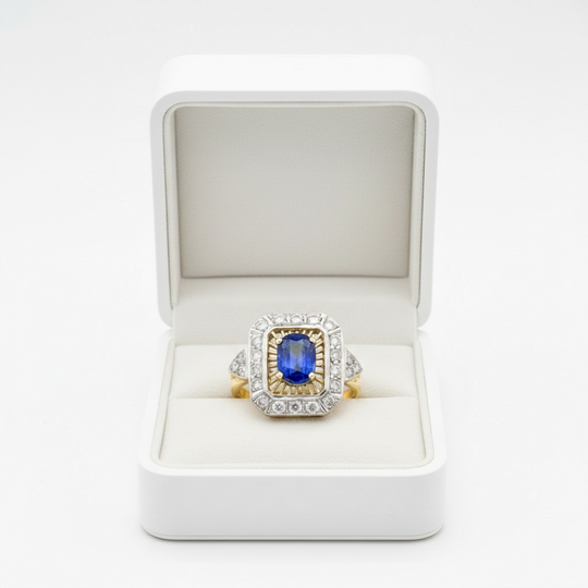 14ct Sapphire, Diamond, Yellow & White Gold Ring