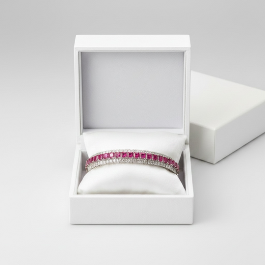 18ct White Gold Ruby & Diamond Bangle
