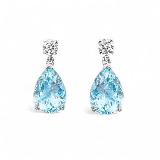 18ct White Gold Aquamarine & Diamond Drop Earrings