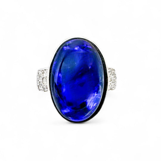 18ct White Gold Black Opal & Diamond Ring