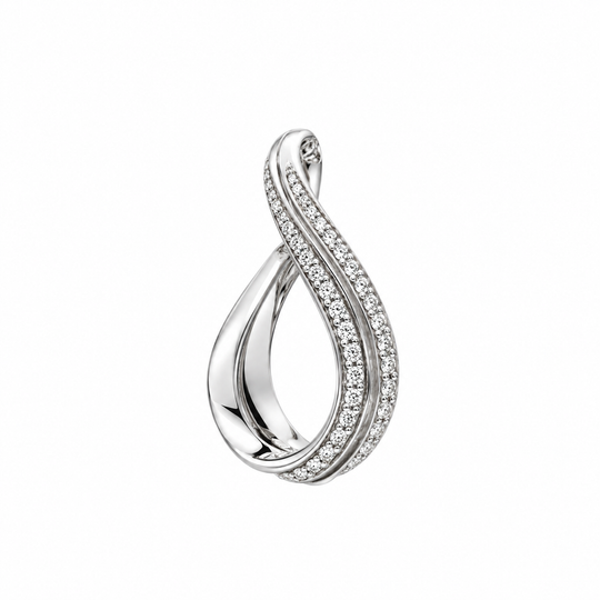 9ct White Gold Diamond Wave Drop Pendant