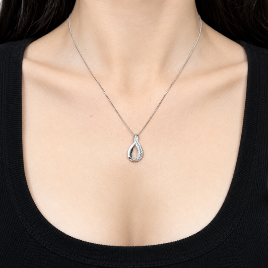 9ct White Gold Diamond Wave Drop Pendant