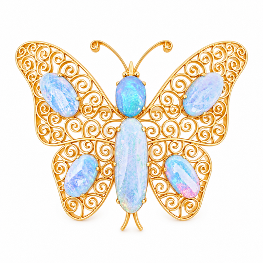 18 Karat Gelbgold Opal Schmetterling Brosche