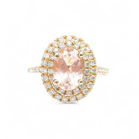 10 Karat Roségold-Ring mit Morganit und Diamant