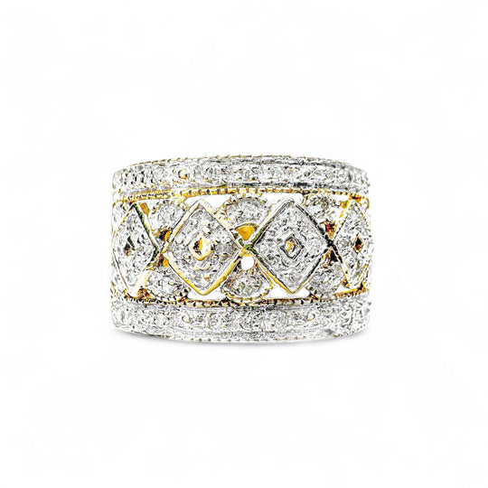 9ct Yellow Gold Wide Diamond Patterned Ring