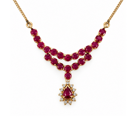 14ct Yellow Gold Ruby & Diamond Necklace