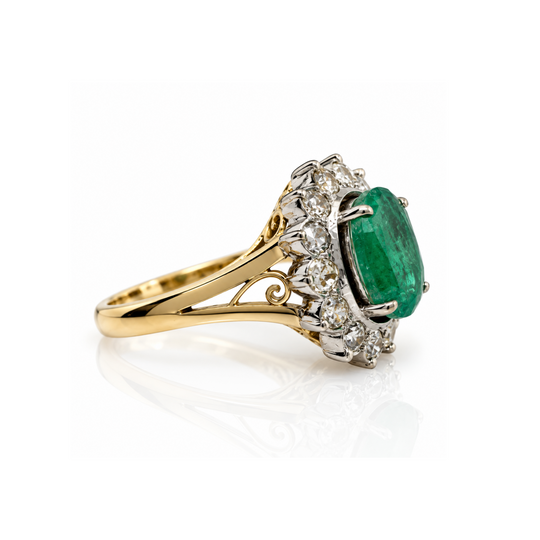 18ct Yellow & White Gold Emerald & Diamond Ring