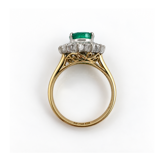 18ct Yellow & White Gold Emerald & Diamond Ring