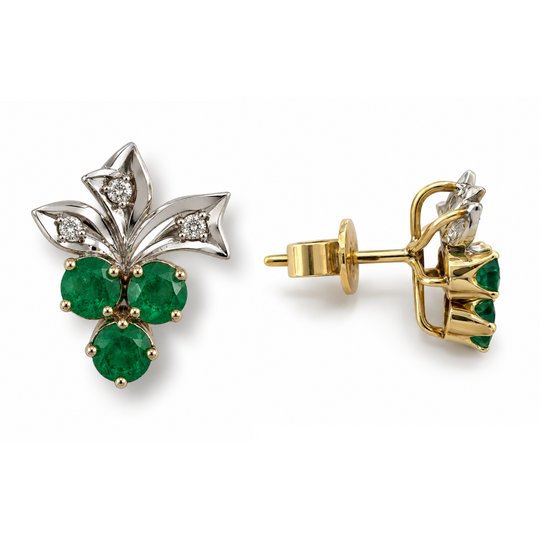 18ct Gold Emerald & Diamonds Earrings