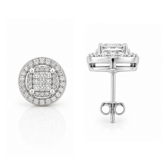 9ct White Gold Diamond Cluster Earrings