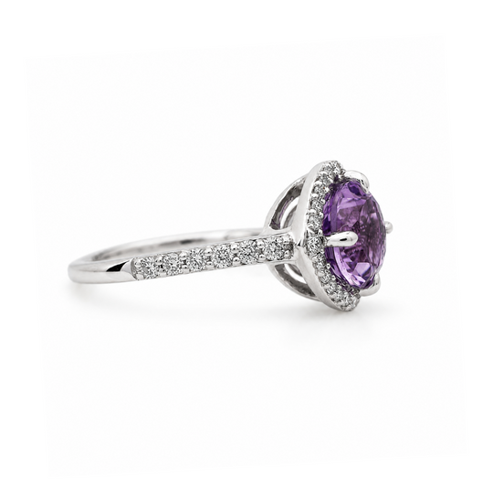 10ct White Gold Amethyst & Diamond Ring