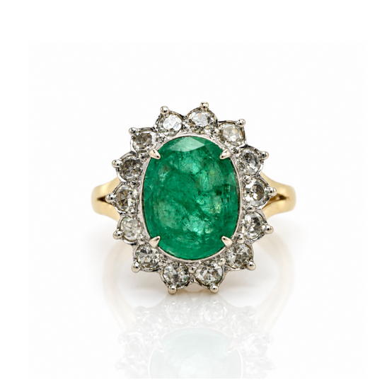 18ct Yellow & White Gold Emerald & Diamond Ring