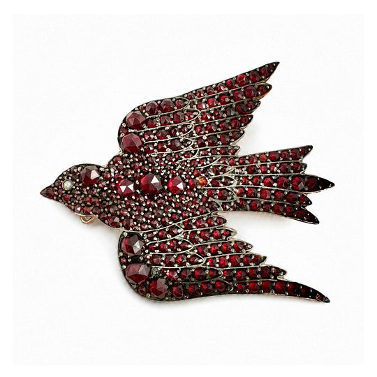 Sterling Silver Garnet Brooch, Circa 1990-1900