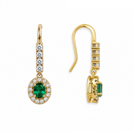 9ct Emerald & Diamond Drop Earrings