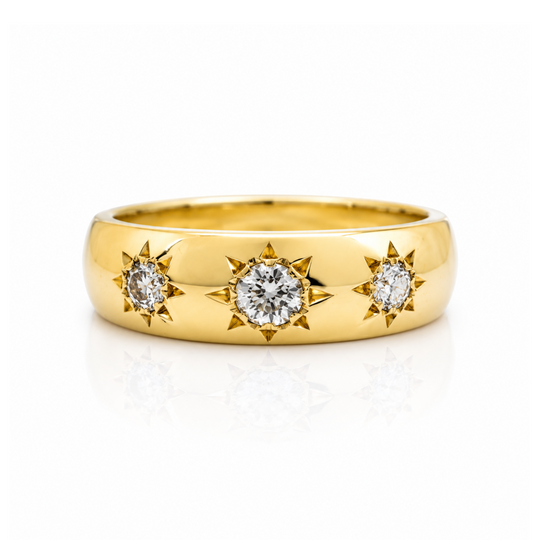 18ct Gold Three Diamond Starburst Ring