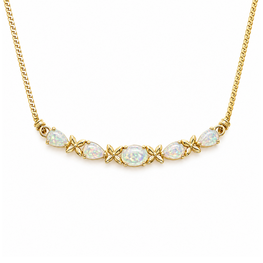 9ct Vintage Solid White Opal Necklace 