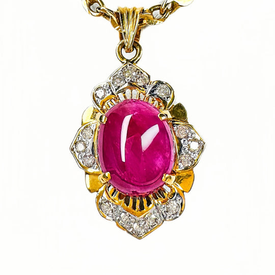 15ct Yellow Gold Ruby & Diamond Pendant