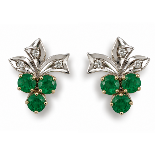18ct Gold Emerald & Diamonds Earrings