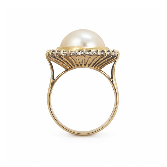 14ct Yellow Gold Pearl & Diamond Cluster Ring 