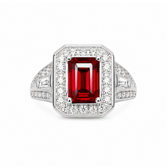 9ct White Gold Created Ruby & Diamond Ring