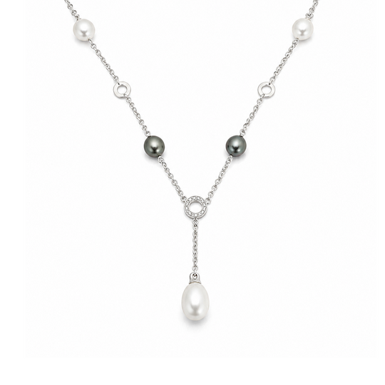 18ct White Gold Pearl & Diamond Necklace
