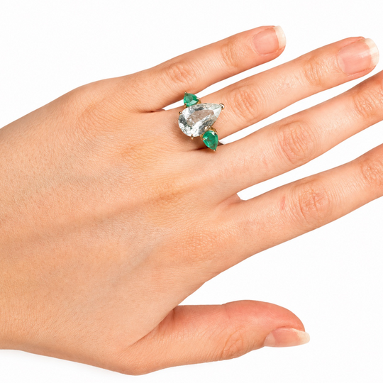10ct Yellow Gold Aquamarine & Emerald Cocktail Ring