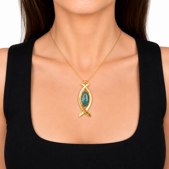 9ct Yellow Gold Opal 'Fish' Pendant