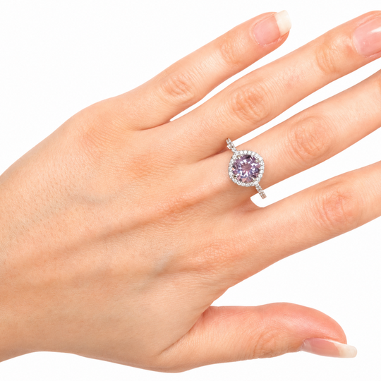 10ct White Gold Amethyst & Diamond Ring