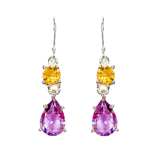 Amethyst & Citrine Sterling Silver Drop Earrings