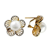 18ct Yellow Gold Pearl & Diamond Flower Earrings