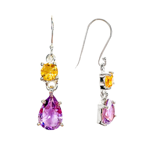 Amethyst & Citrine Sterling Silver Drop Earrings