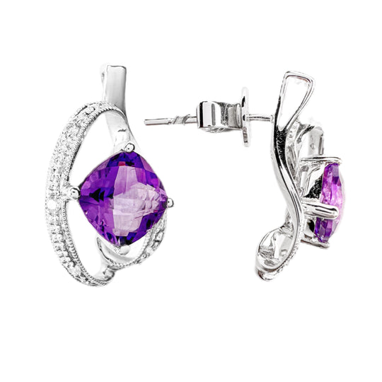 14ct Amethyst & Diamond Earrings