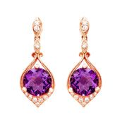 14ct Rose Gold Amethyst & Diamond Earrings